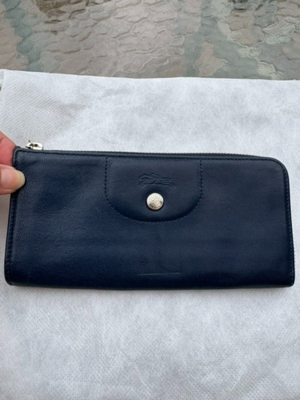 Longchamp Le Pliage Cuir Long Wallet Blue Leather Zip